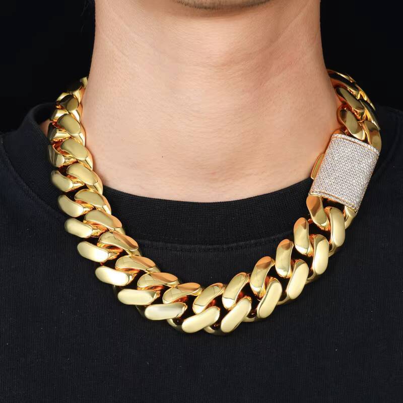 Elegant Mens Copper Cuban Link Chain Necklace with Sparkling Cubic Zirconia Expertly Gold Plated in for a Timeless Luxury Look