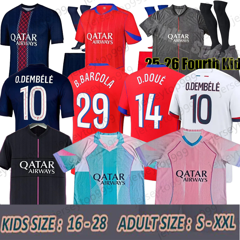 2024 2025 P 75 KVARATSKHELIA 7 Soccer Jerseys Fourth soccer jersey 25 26 Maillots football shirt men kids kit sets uniform enfants O DEMBELE MUANI UGARTE BARCOLA