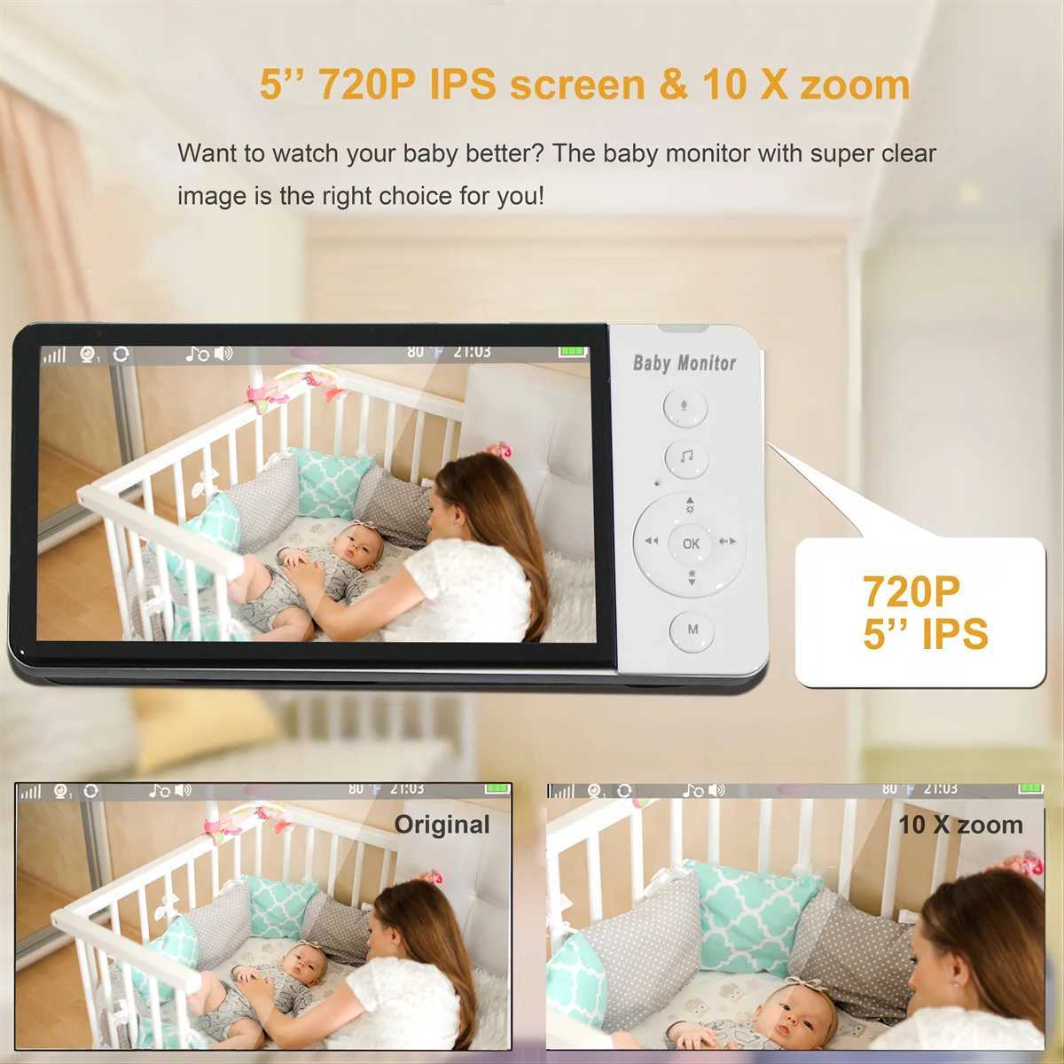 5Inch IPS Screen 720p Wireless PTZ Intercom Baby Monitor Cry Detection Feeding Plan BabySitter Nanny Camera Take PhotoVideo J251121
