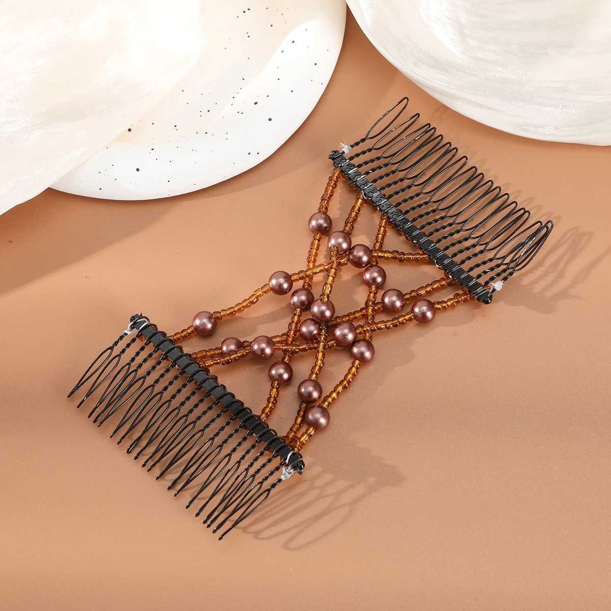 Pearl Plate Hair DoubleRow Comb Hair Comb Large Temperament Hairpin Clip Fixed Hair Hairpin Female Back Of The Head HeadwearW254021