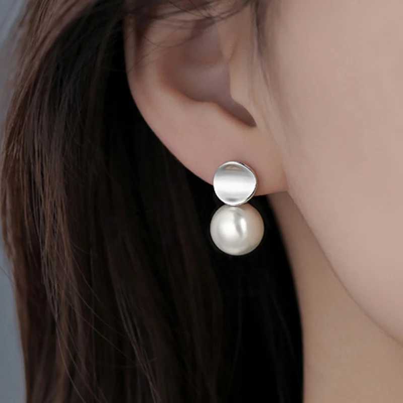 925 Sterling Silver Geometric Curved Surface Circular Pearl Stud Earring for Women Fine Jewelry High Luxury Vintage Accessories J251021