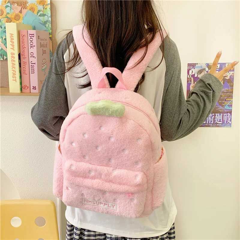 2025 New Classic Solid Color Plush Sweet Backpacks for Women High Quality Interior Zipper Pocket Large Capacity School BagsW251020