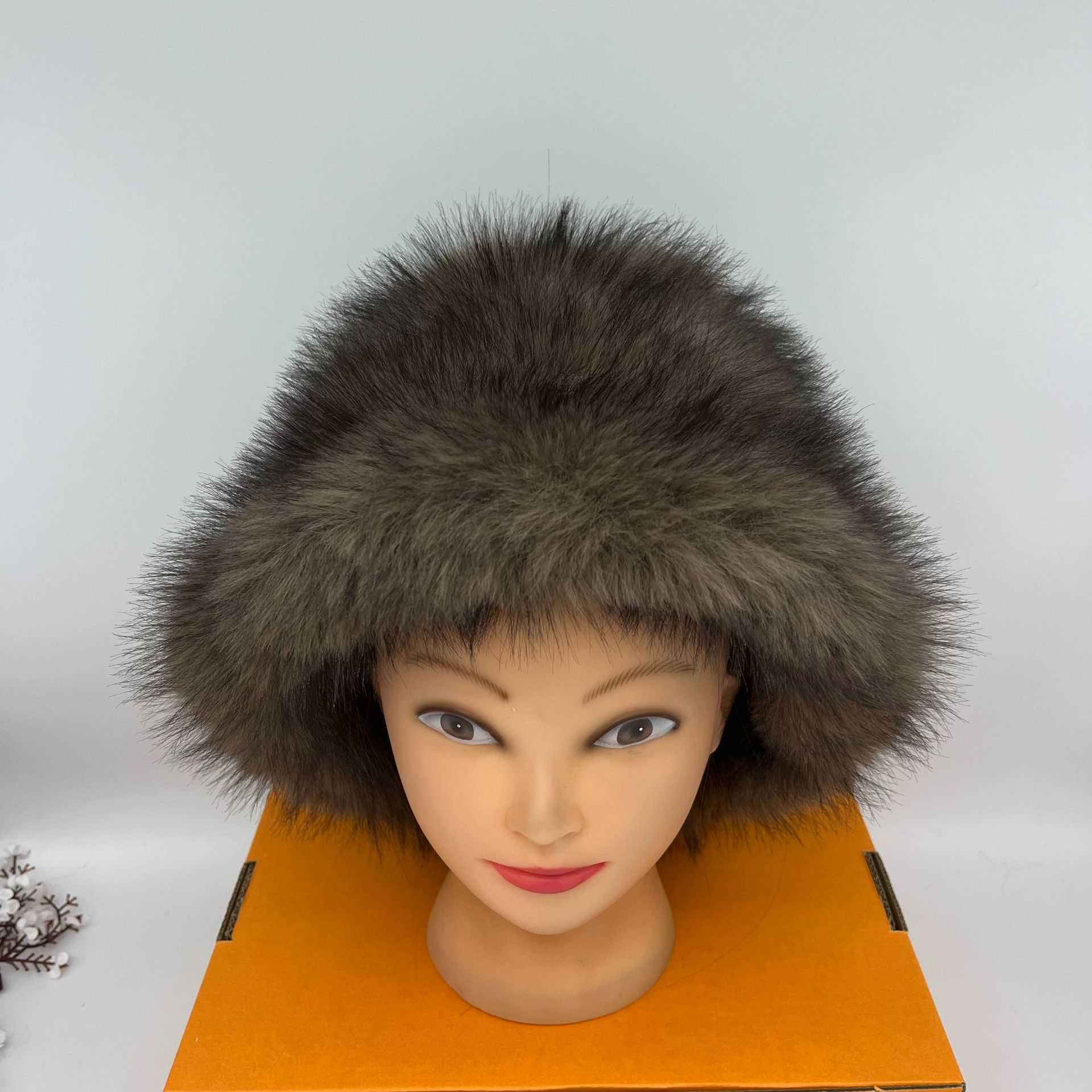 Fashion Thickened Warm Faux Fox Fur Round Top Hat Russian Snow Hat Plush Fisherman Hat H251020