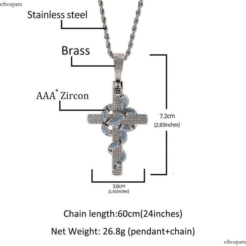 Hip Hop Colorful Snake Cross Pendant Necklace TopBling Full Cubic Zirconia Religious Jewelry