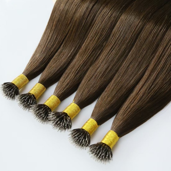 European Remy 100% Nano Hair Extensions Human Hair Nano Ring Brown 22 Inch Double Drawn Keratin Link Nano Bead Hair Extensions