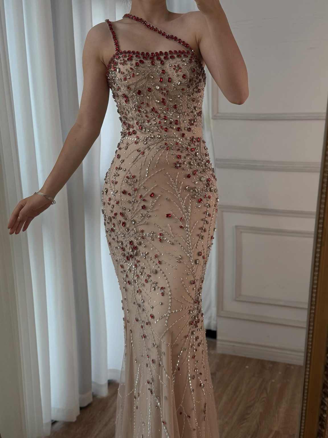 Real Photo Mermaid Evening Dress Sleeveless Prom Gowns V-Neck Beads Satin Sexy Prom Dress vestidos de novia Size Customized Robes De Mariee L252706