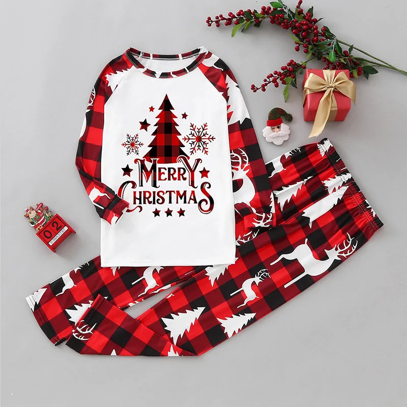 Christmas Family Matching Outfits Mom Dad Kids 2 Pieces Pajamas Set Baby Rompers Casual Loose Sleepwear Xmas Family Look Pyjamas 251021