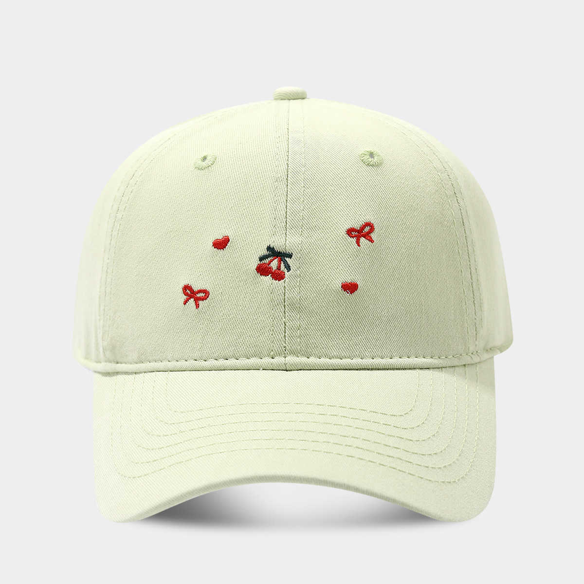 Artistic Fresh Fashion Baseball Cap for Women Trendy Cherry Bow Heart Pattern Duckbill Cap H251020