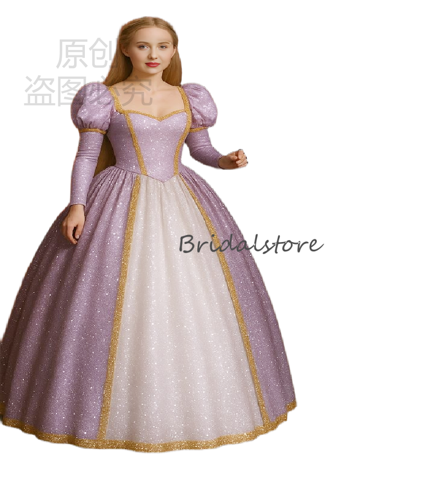 Sparkly Purple Cinderalle Sequin Evening Dress 2026 Long Sleeve Movies Costume Prom Dress Stunning Renaissance Cosplay Formal Shine Birthday Party Gow