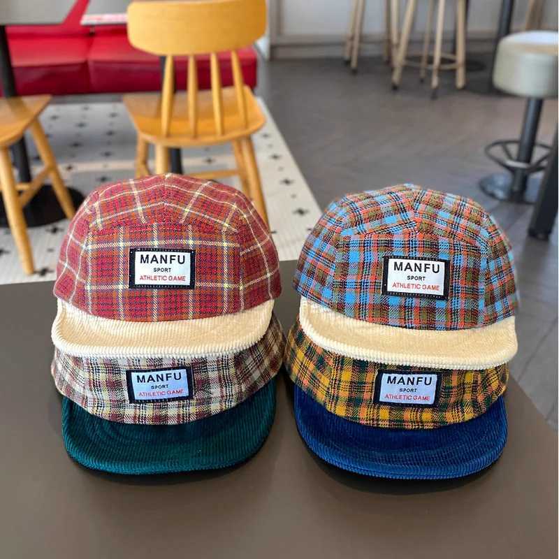 Korean Plaid Splicing Soft Top Flat Edge Hip Hop Hat Autumn and Winter Outdoor Men and Women Versatile Adjustable Baseball Caps J251021