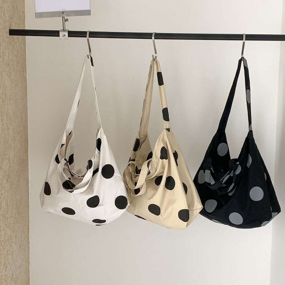 Summer Women's Polka Dot Design Canvas Korean Style Lazy Trend Large Capacity Tote Bag For Women B5