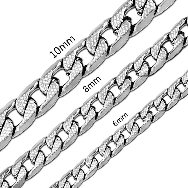 LUXUSTEEL Silver Color Cuban Curb Chains For Women Men Stainless Steel Necklace 6mm8mm10mm Mixed Long Necklaces Punk JewelryXJ251018