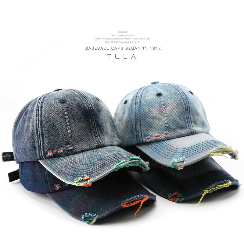 Womens Unique Style Fashion Washed Distressed Denim Solid Color Baseball Cap Outdoor Mens Sun Protection Baseball Cap H251020