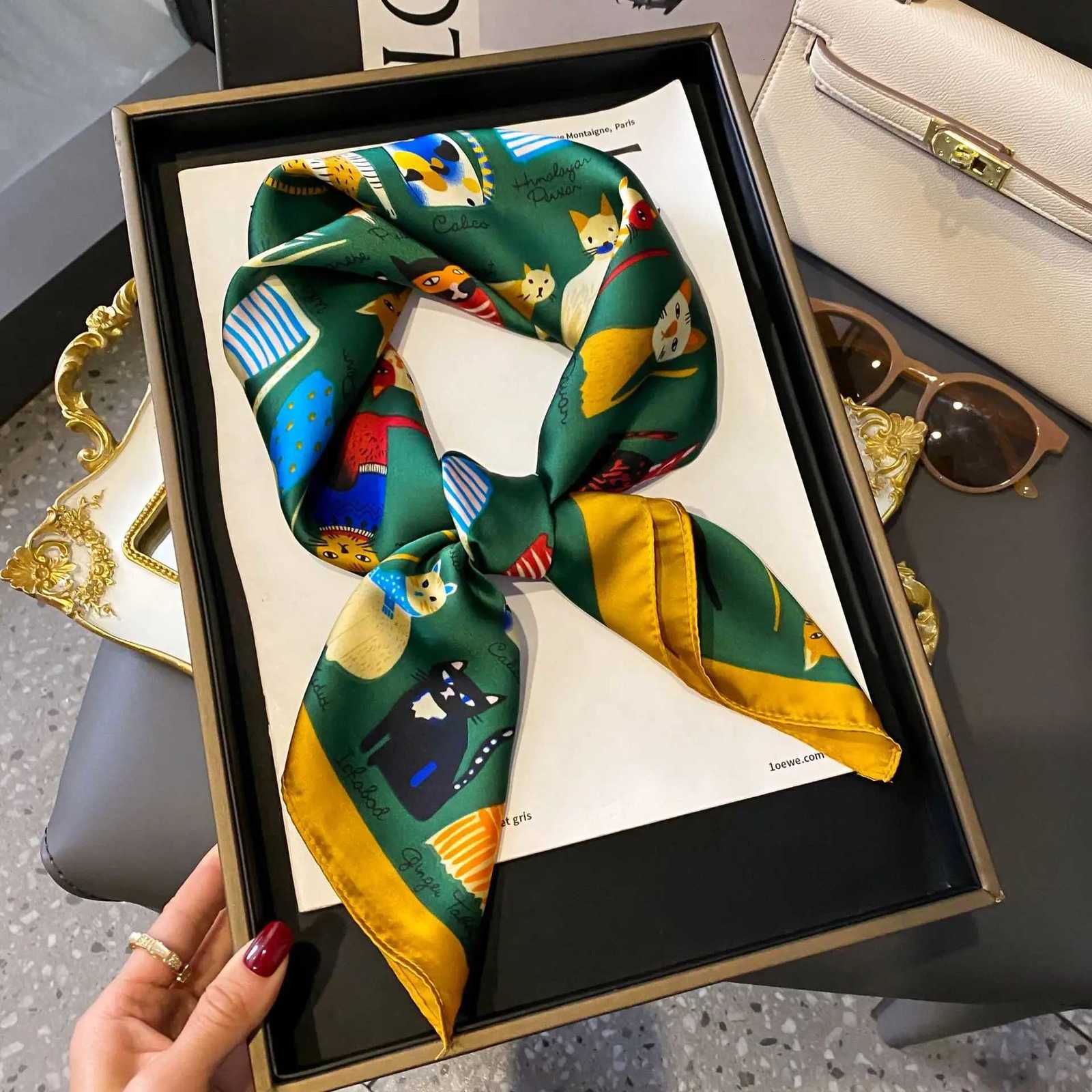 Luxury Wens Soft Satin Hair Scarves Fashion Square Printed scarf 70cm Profional Accories Designer Scarf bandW251021