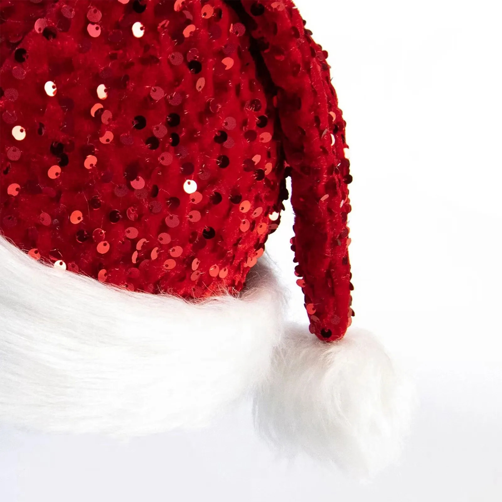 1PC Doublelayer Sequined Christmas Hats Christmas Decorations Sequin Plush Hat Plush Thickened Christmas Cap with Fluffy Pompom 251021