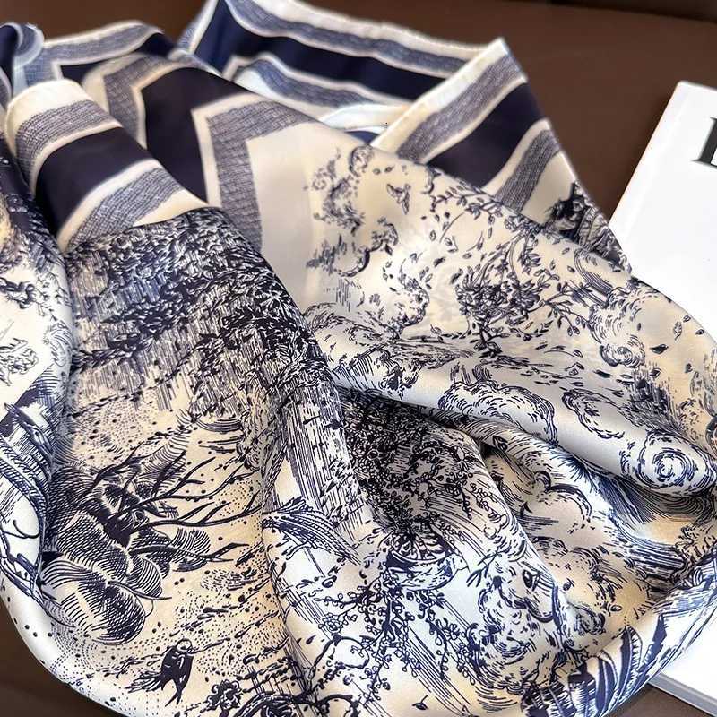 Luxury Floral Print Silk Square Scarf Women Soft Satin Kerchief Hairband Neckerchief Head Hijab Lady Headband Foulard Bag Ribbon W251021