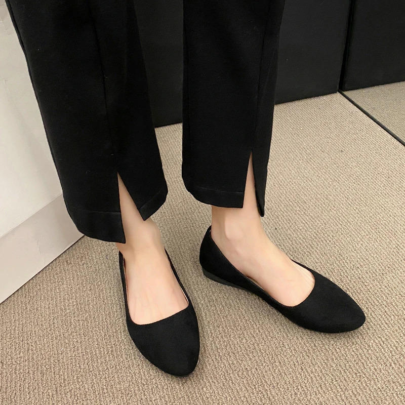 Plus Size 3542 Women Flats Slip on Candy Color Woman Boat Shoes Black Faux Suede Ladies Ballet Flats 251021