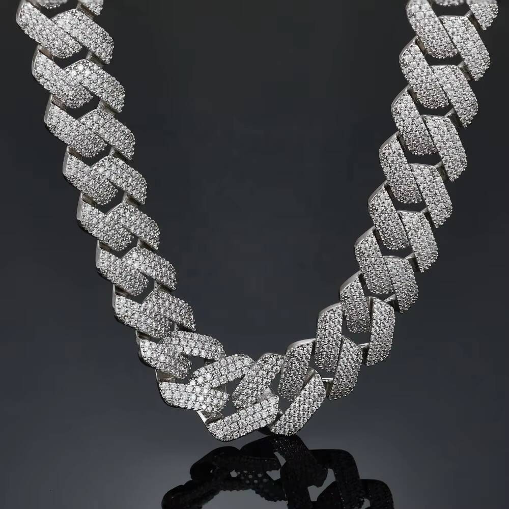 Vvs Diamond 2rows 8mm 12mm S925 Silver Gra Moissanite Iced Out Baguette Vvs Moissanite Cuban Link Chain Necklaces