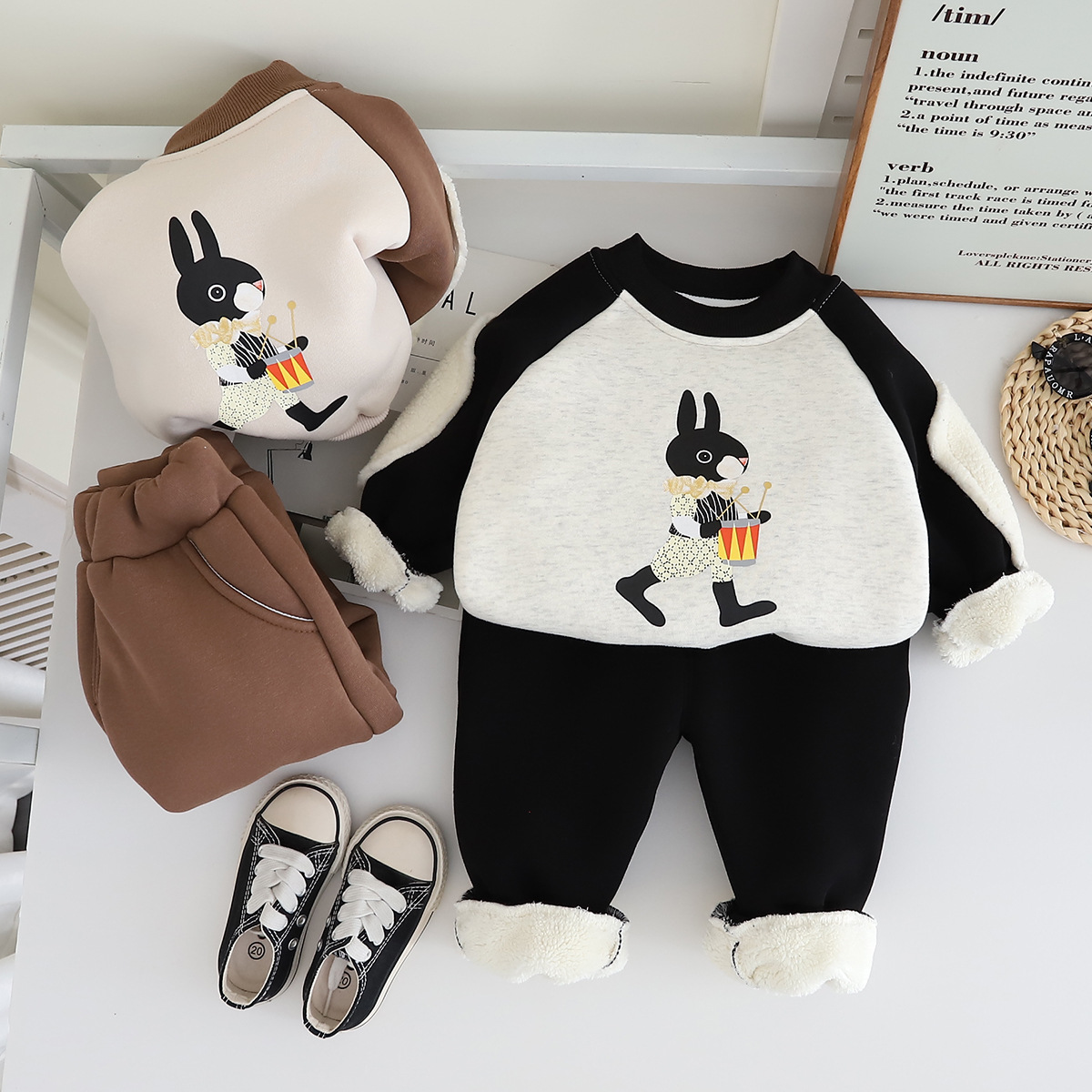 Winter Warm 2025 Kids Fleece-Lined Sweatshirt Set, Winter Thermal Outfit for Babies Toddlers Boys Girls Free Shipping