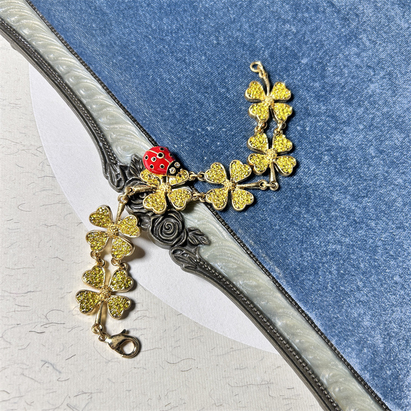 Retro designer bracelet zircon inlaid with fresh full diamonds Lucky Clover Enamel Seven Star Ladybug Bracelet free shipping gold bracelet