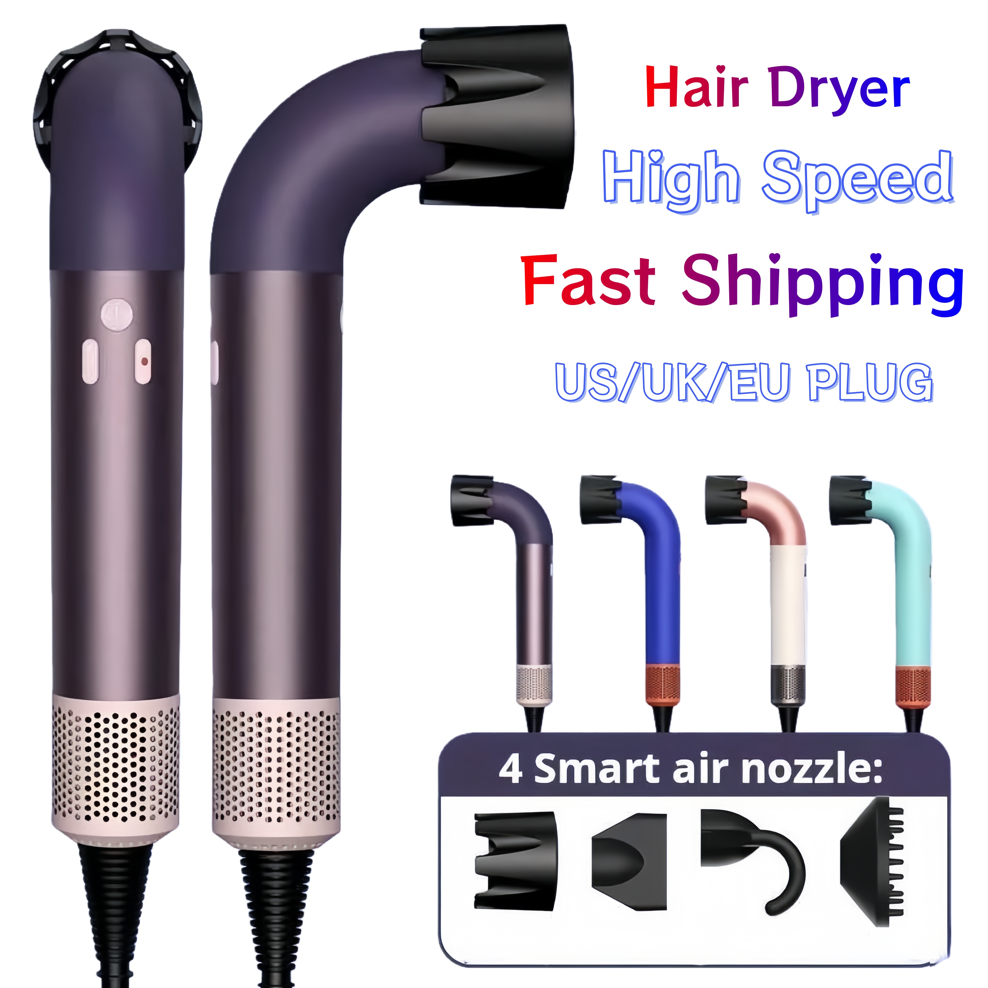 High Speed Professional Negative Ion Hair Dryer Frizz Free Leafless Powerful Hot Cold Air Constant Temperature Salon Hair Care UK/US/EU Plug