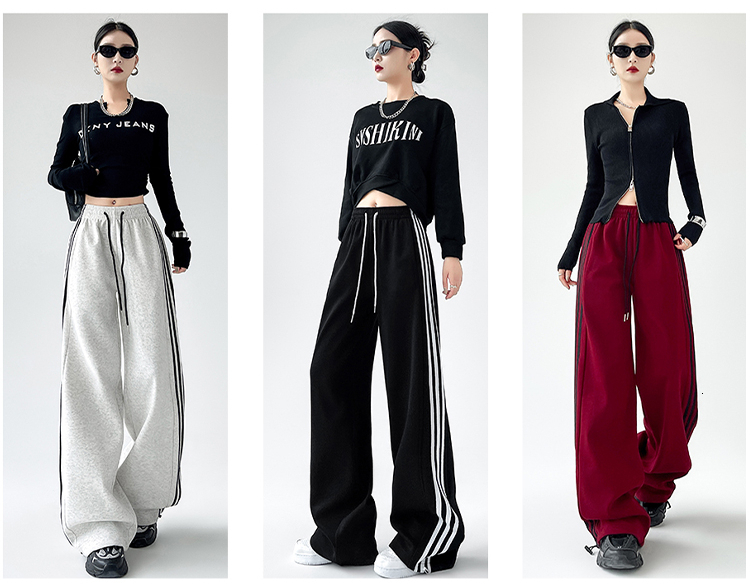 Designer Fashion Spring and Autumn New Three Color Sports leggings Striped Casual Loose Wide Leg Pants