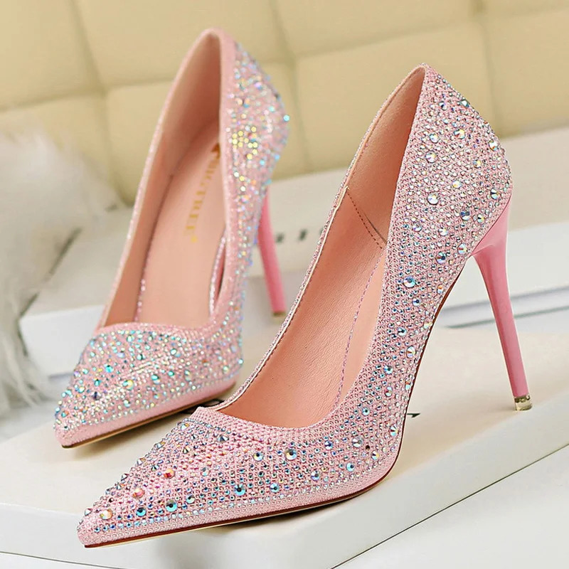 BIGTREE Shoes Rhinestone Woman Pumps Fashion Wedding Shoes Women Basic Pump Stiletto Heels 10cm 7cm Heeled Shoes High Heels 251017