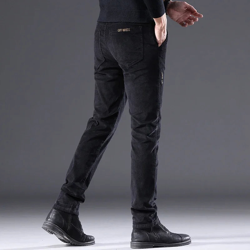 Mens Solid Straight Leg Corduroy Fabric Casual Pants Male Armygreen Coffee Office Stylish Youth Autumn Winter Trousers 251017