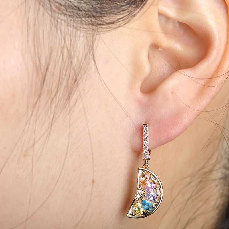 BUCOMEOI Exquisite Orange Lemon Cubic Zircon Earrings For Girls Gold Color Fruit Dangle Earring Ear Jewelry Christmas Gift J251021