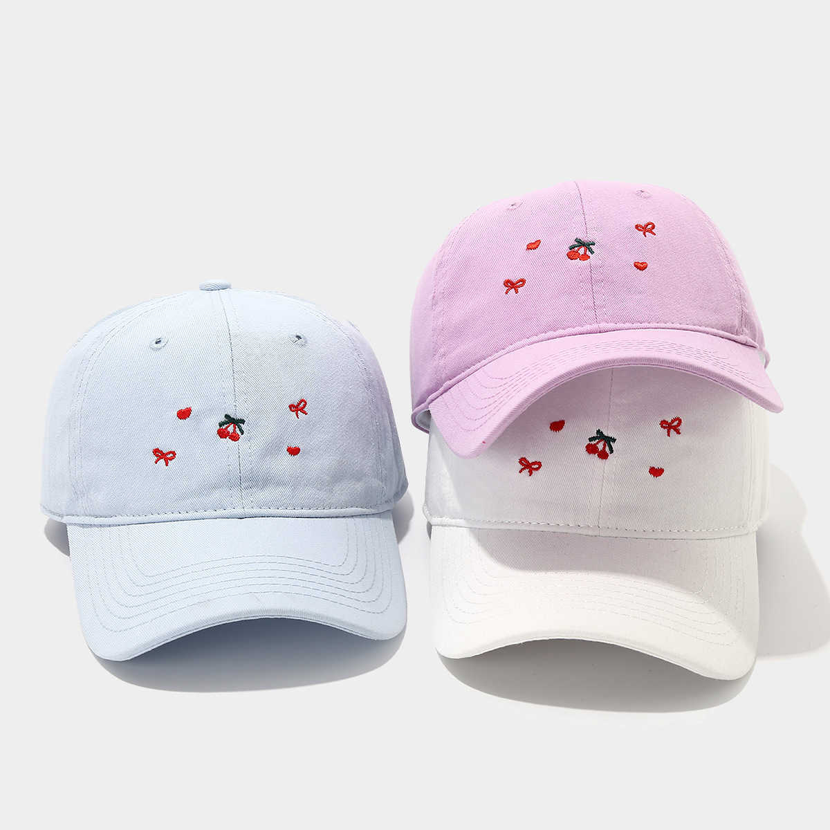 Artistic Fresh Fashion Baseball Cap for Women Trendy Cherry Bow Heart Pattern Duckbill Cap H251020