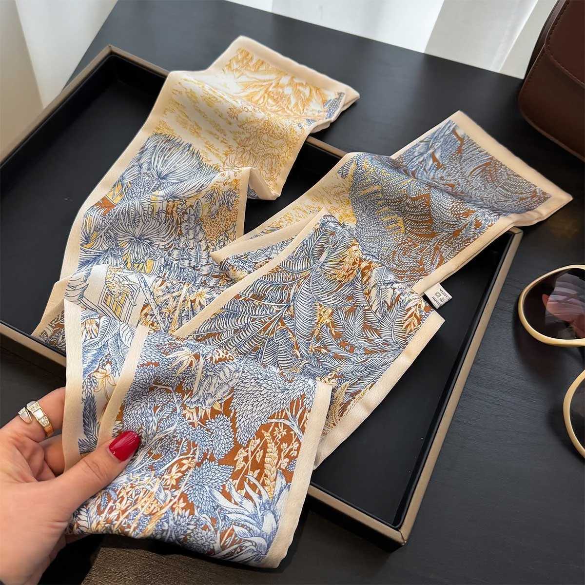 Floral Print 12145cm Long Ribbon Silk Scarf Wen Neck Scarves band Fa Skinny Neckerchi Hair Band Neck Tie Bag RibbonW251021