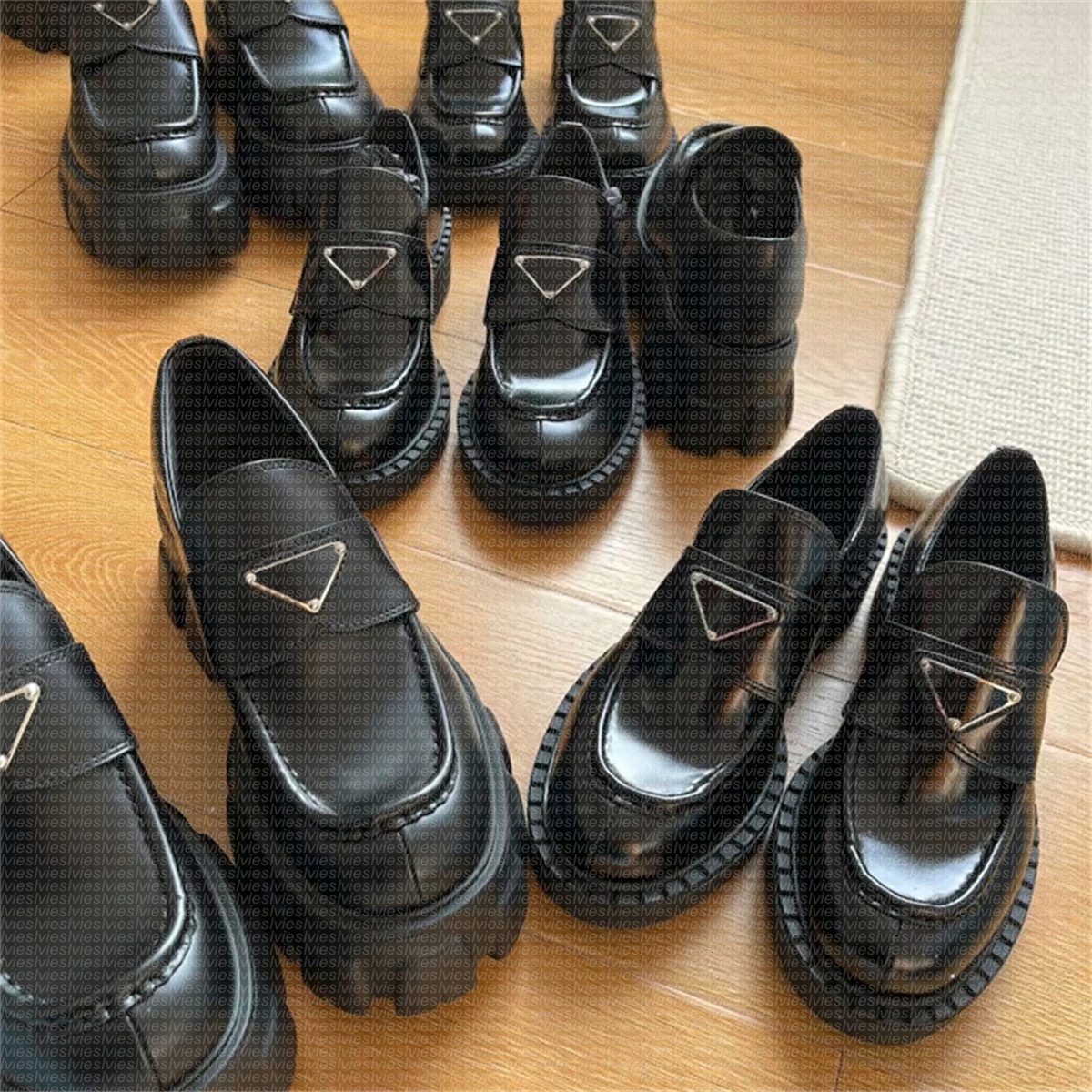 Designer Loafers Monolith Leather Brushed pradse Loafer Shoes Womens Slip On Women Oxford Chunky Rubber Luxury Lug Sole Platfrom Cowhide Dress Shoe Wedding 35-45