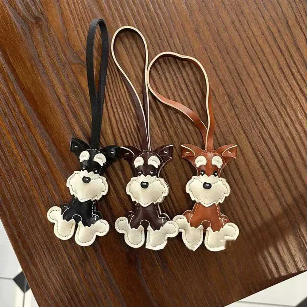 Handmade Cute Schnauzer Dog Keychain Womens Bag Pendant PU Leather Cute Puppy Bag Ornament Accessory Mens Car Keyring Jewelry W251021