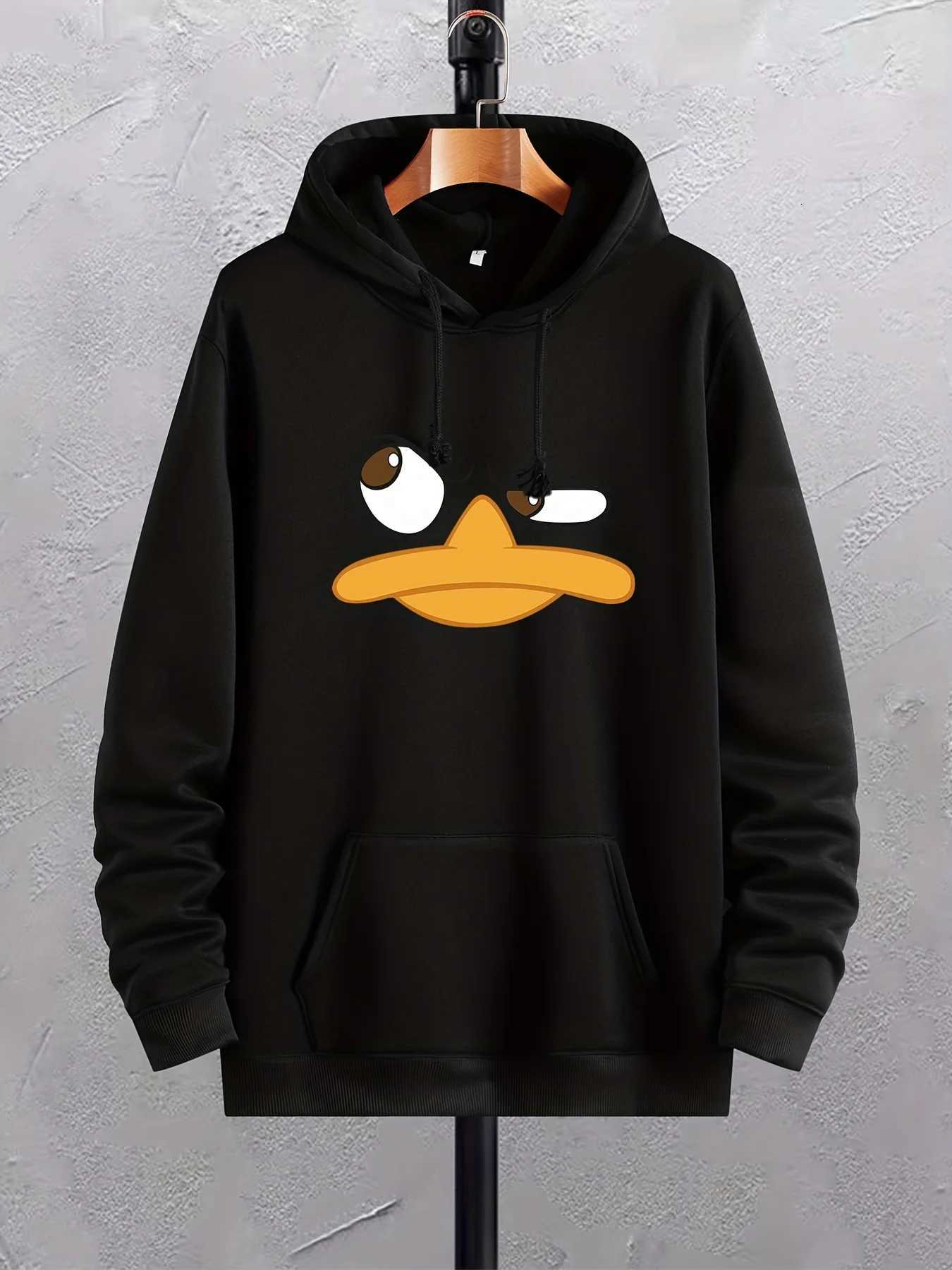Cartoon Duck Print Hoodies For Men Graphic Hoodie With Kangaroo Pocket Comfy Loose Trendy Drawstring Hooded Pullover W251021