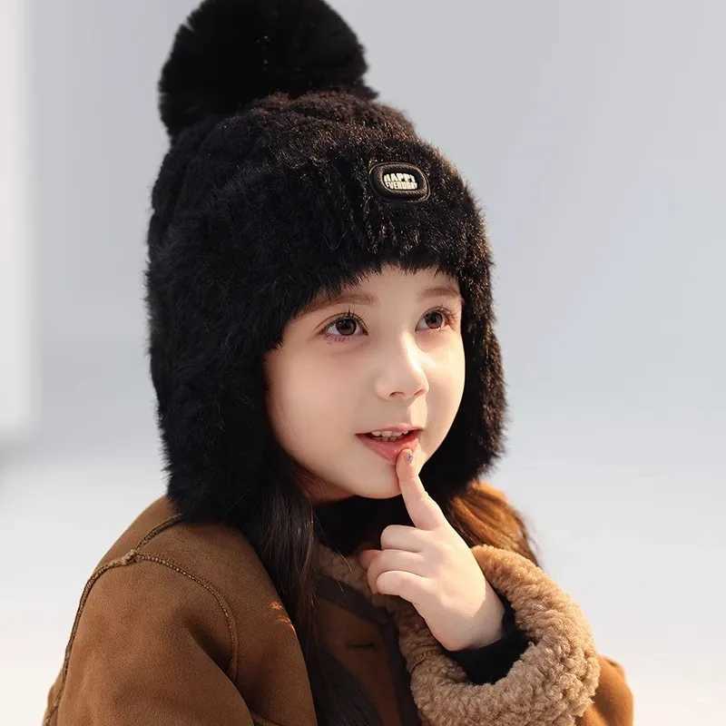Kids Winter Hat with Ear Flaps Hat with Furry PomPom Plush Lining Soft Warm Beanie for Boys Girls for 410 Y J251021
