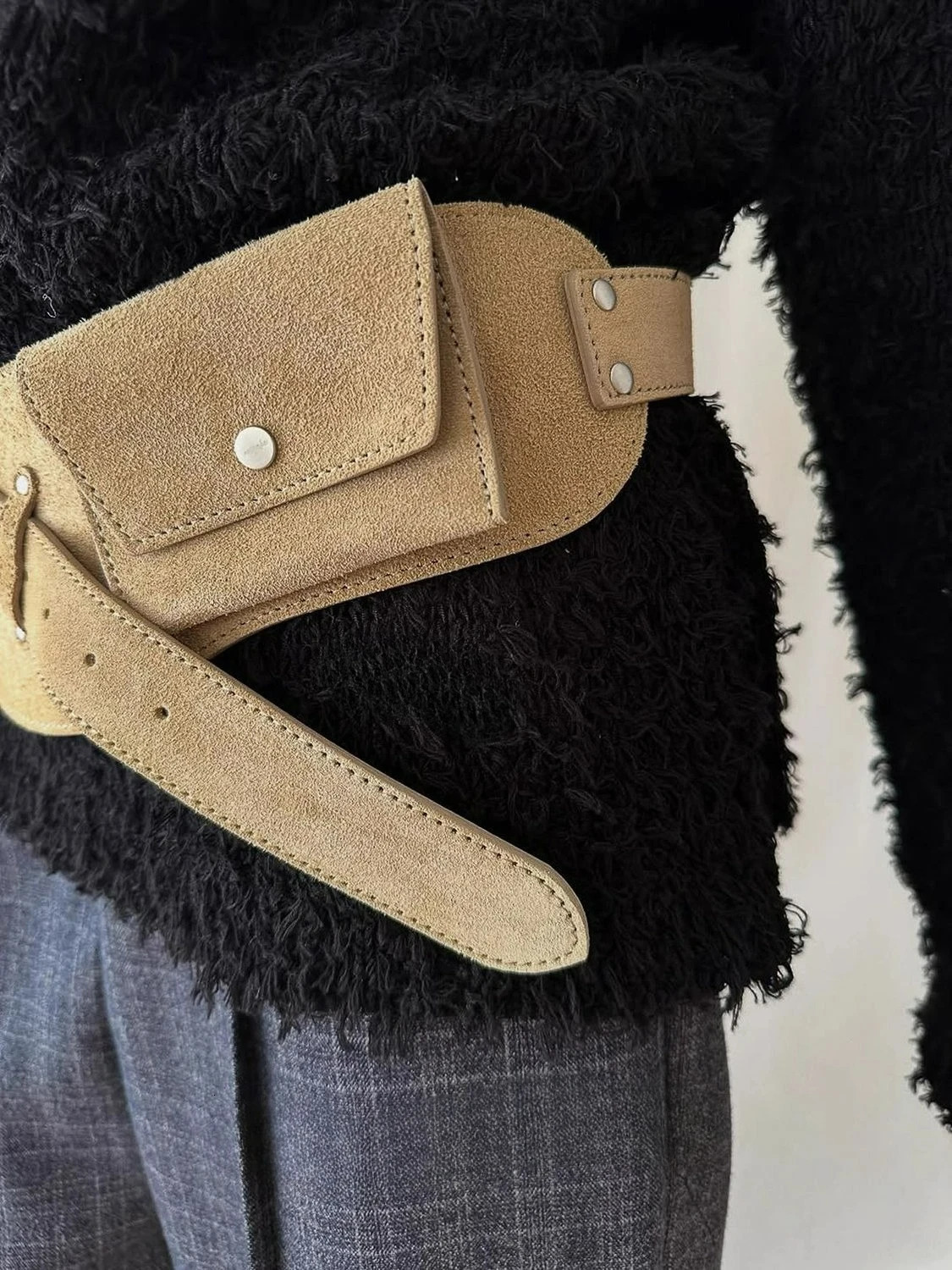 Korean Style Faux Suede Waist Bag with Belt for Women Waist Packs 251017