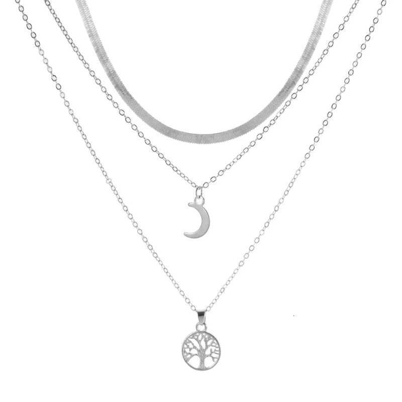 Vintage Multilayer Moon Tree of Life Pendant Necklace for Women Bohemia Stainless Steel Chokers Necklaces JewelryXJ251018