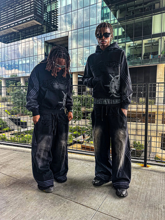 Streetwear American Retro Double Layer Sweatpants Y2K Clothes Mens Striped Embroidered Baggy Pants Washed Elastic Waist Trousers 251017