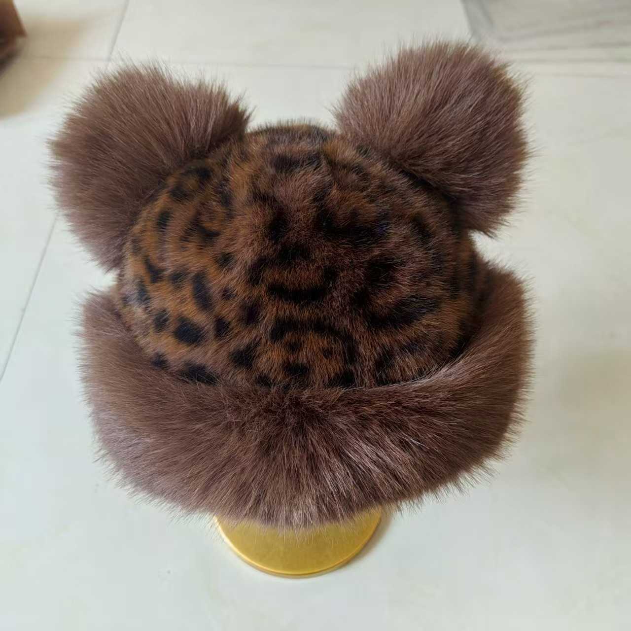 Leopard Print Plush Celebrity Hat for Women Autumn and Winter New Thickened Ear Protection Faux Fur Hat H251020