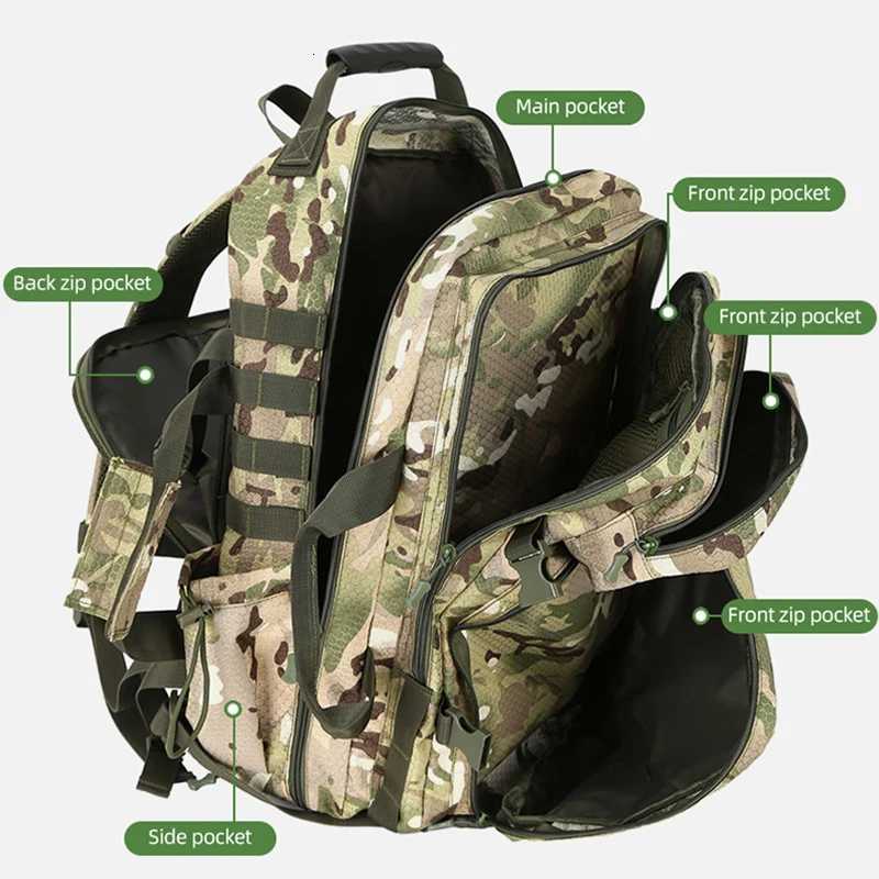 Tactical Travel Duffel Backpack Large Capacity Hiking Trekking Climbing Fishing Bag with Shoes Pocket Outdoor Hunting Train PackW251020