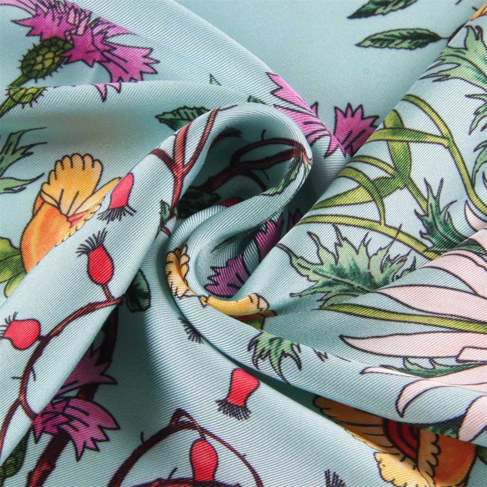 Silk Scarf Women Floral Printed Square Scarves Head Echarpes Silk Foulards Femme Wraps Beach Shawls Bandana Lady Hijabs 90CM W251021