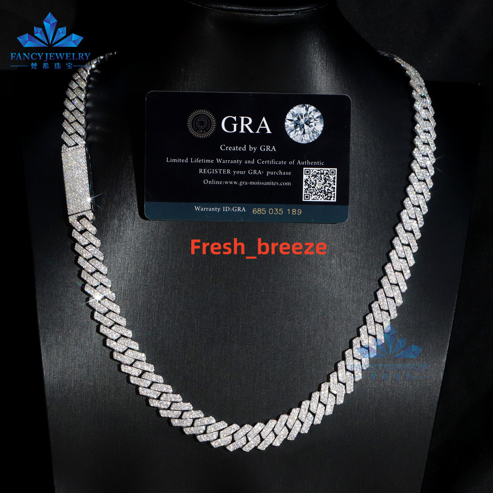 Hot Sale 8mm VVS Moissanite Necklace Solid 925 Silver Cuban Link Trendy Iced Hip Hop Jewelry
