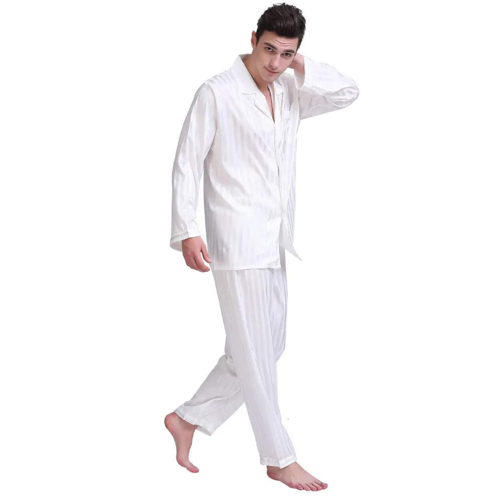 Mens Silk Satin Pajamas Set Pajama Pyjamas Set PJS Sleepwear Set Loungewear USSMLXL2XL3XLL4XL Plus Striped 251021