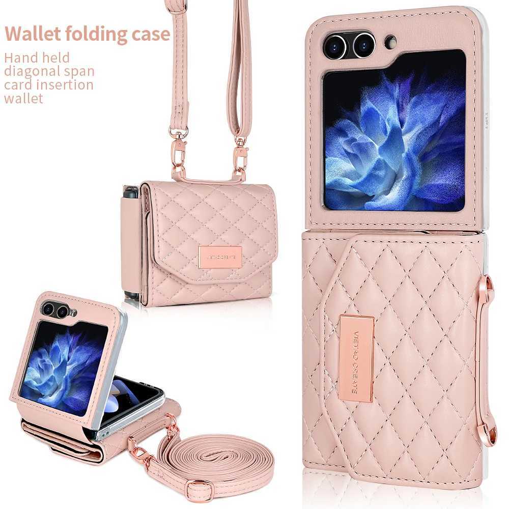 VIETAO Luxury Pink Crossbody Strap Phone Cover for Galaxy Z Flip 7 Wallet Back Case Z Flip 654 Mobile Phone Case Z4 Z3 J251114