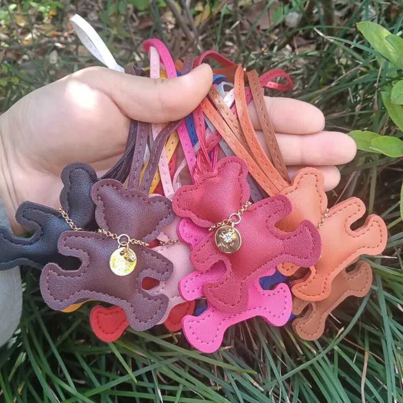 12 Colors Cute Bears Keychains Women PU Leather Hanger Pendant Decoration For Bag Car Keyring Accessories Gifts W251021