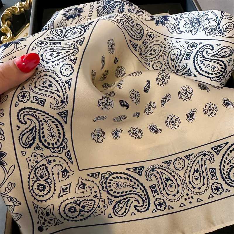 7070cm Silk Square Scarf Women Soft Flower Print Hairband Foulard Neckerchief Hijab Tie Bag Ribbon Headband Fashion Bandana W251021