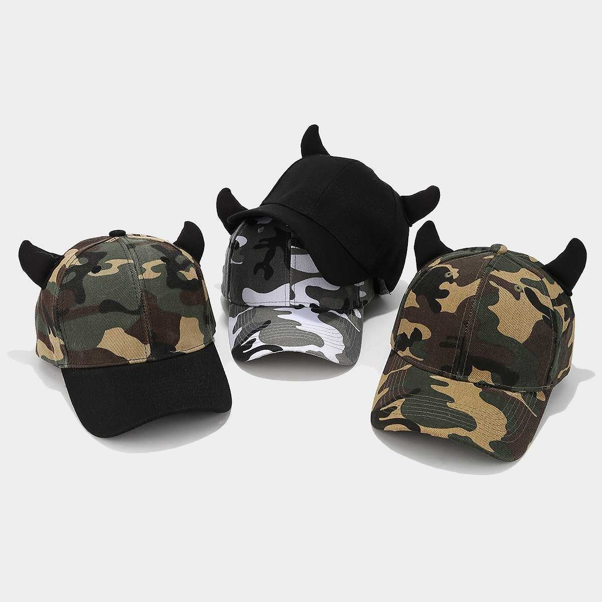Fashion Camouflage Horn Ears Baseball Cap for Women Trendy Cute Hard Brim Baseball Cap for Men Couple Sun Hat H251020
