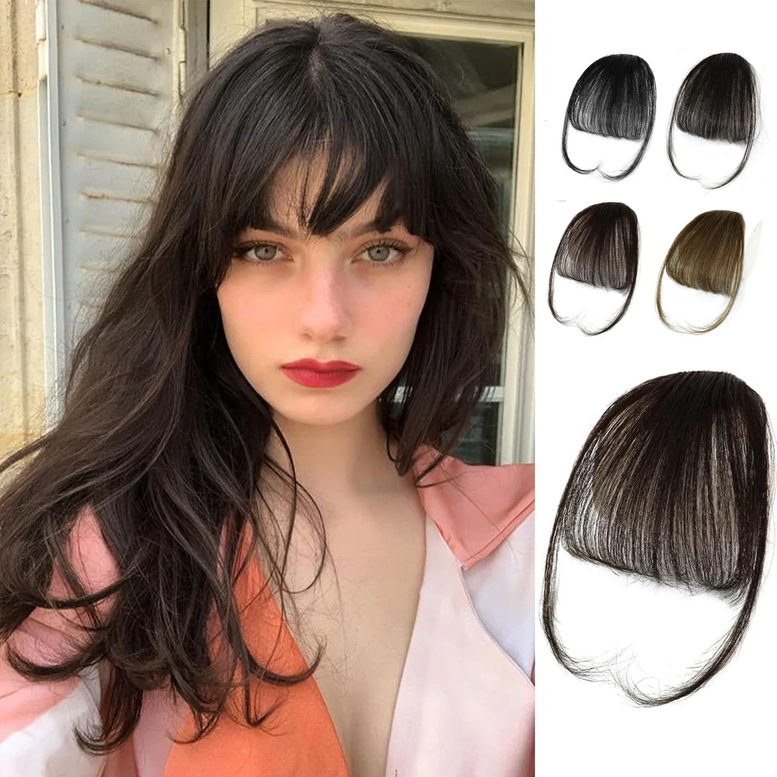 Synthetic Hair Wispy Bangs Clip in Hair Extensions Air Bangs Fringe with Temples Hairpieces for Women Curved Bangs Daily Party 251014
