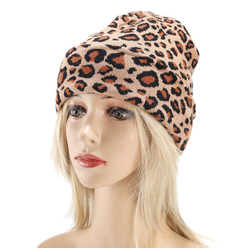 Leopard Knitted Hat Womens Fashion Trend Versatile Wool Hat Womens Winter Hat Trend H251020