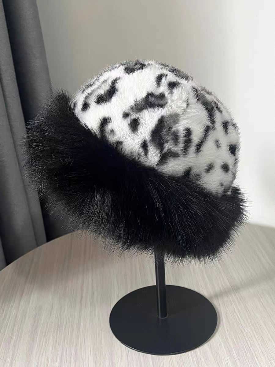 2024 Leopard Print Plush Fisherman Hat Hat for Women Autumn Winter Thickened Warm Ear Protection Imitation Mink Fur H251020